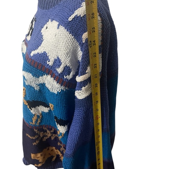 Vintage 20 Ans handmade knit sweater Blue Size Large RARE - Picture 7 of 16